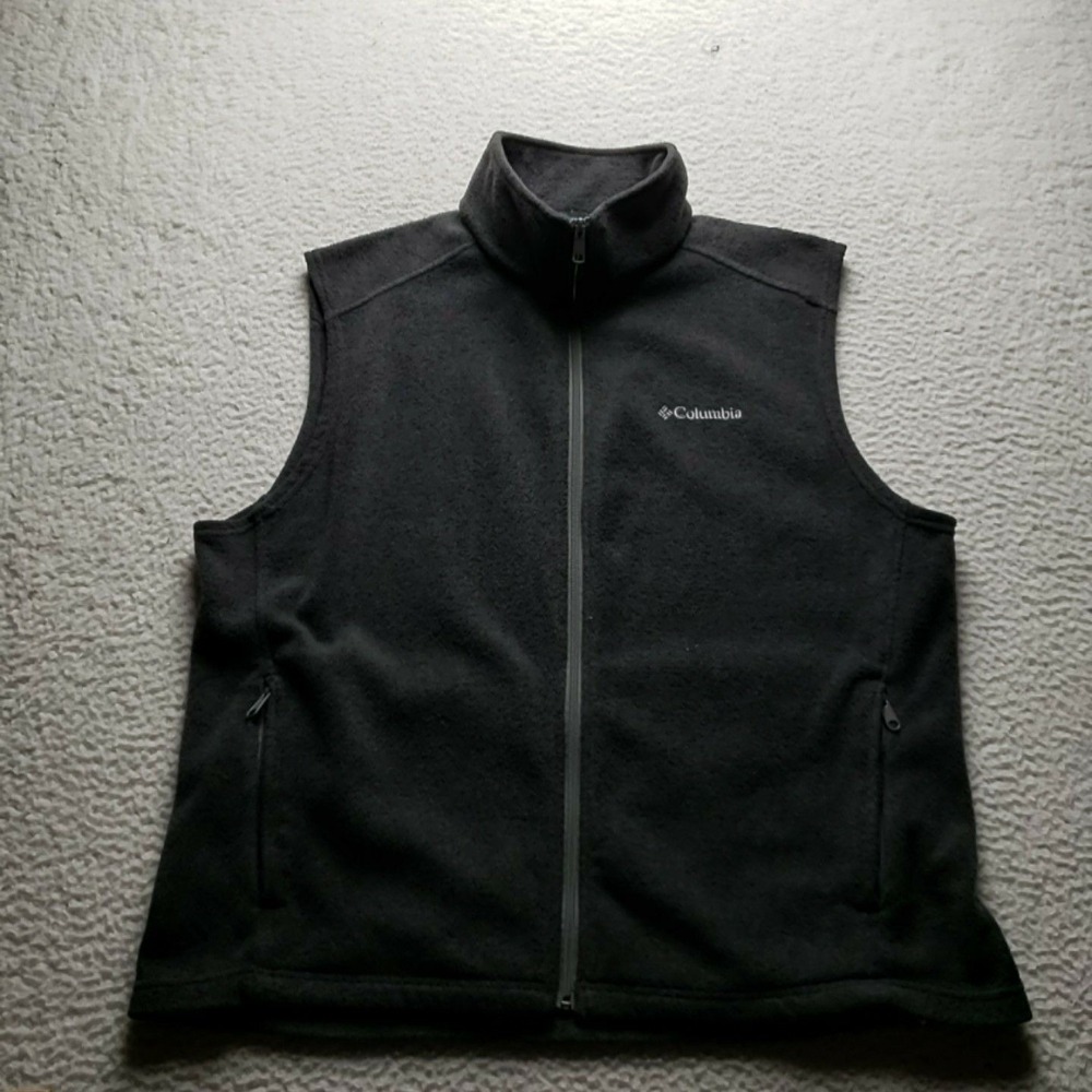 Columbia Vest Mens 2XL Gray Fleece Full Zip Pockets Outdoor Hiking Casual Warm